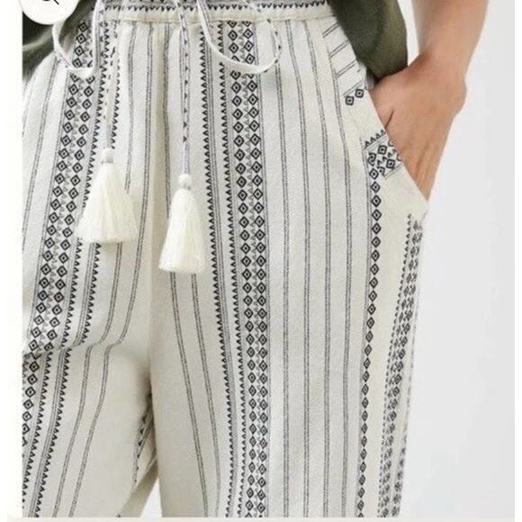Anthropologie Pants Womens Large Cream Black Essential Beach Boho Aztec Tassel - Picture 3 of 14